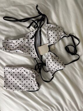 Aralina black and white polka dot bikini with storage bag